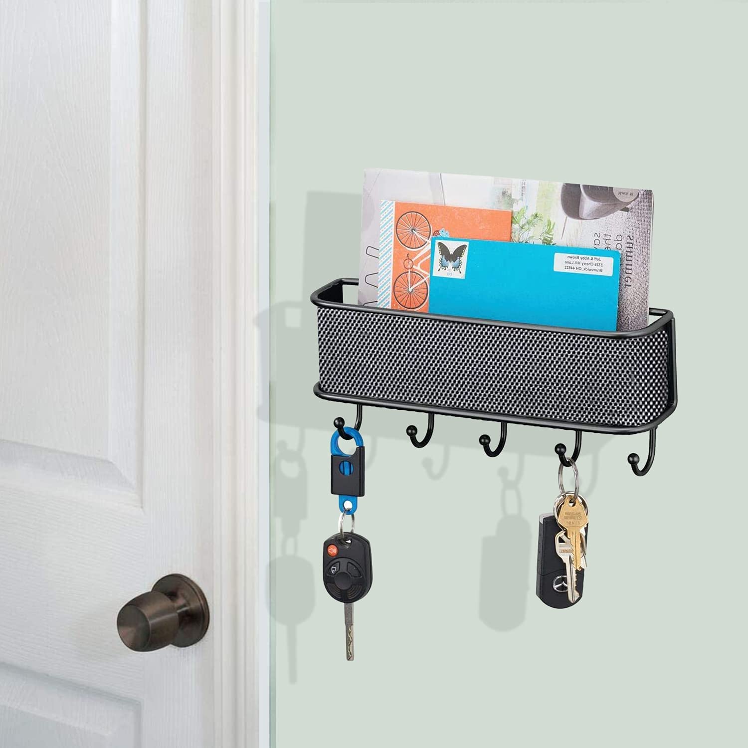 Crazy Cat Key Holder with Mail Shelf 5 Hooks Shelves Storage